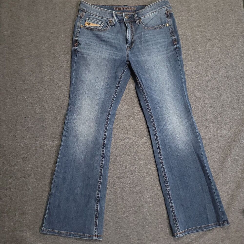 Cody James 34WX32L denim jeans blue wash wide leg ribcage zip pockets